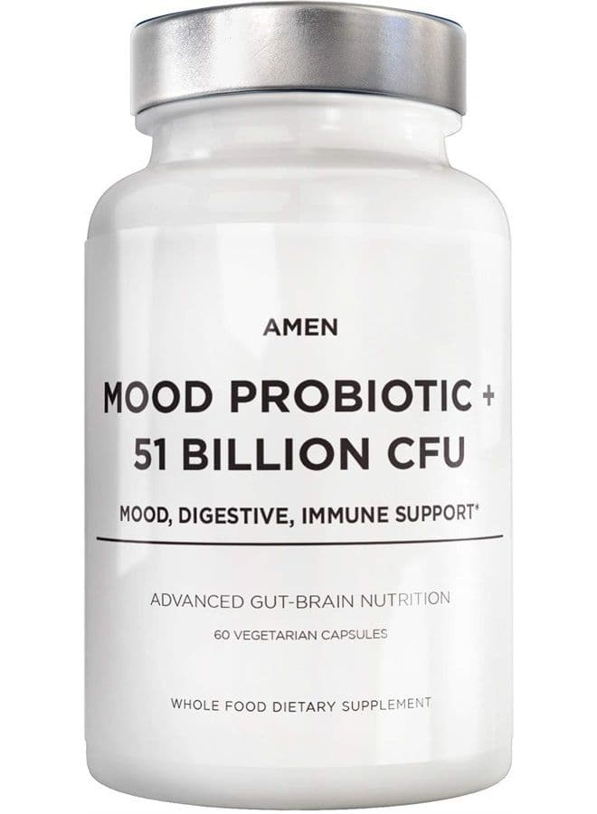 Mood Probiotic Supplement 51 Billion CFU - Organic Prebiotics and Probiotics - Acidophilus Probiotic Pills, Fibers - Mood Organic Ashwagandha, Blueberries - Vegan & Non-GMO - 60 Capsules