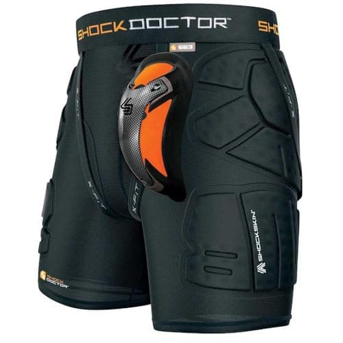 Shock Doctor Compression Shorts Men - Impact & Compression Shorts with Carbon Athletic Cup, Moisture Wicking Vented Protection, Black-Youth, Medium
