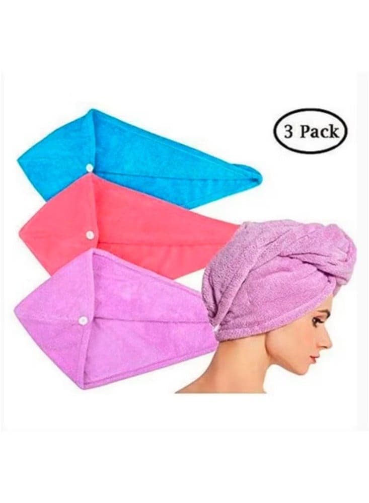 Microfiber Hair Drying Towel Pack Of 3 Multicolour 63x24cm