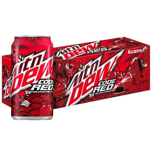 MountainDew Code Red Cherry Flavoured Soft Drink, 355ml Cans, Pack of 6 x 355ml (Imported)