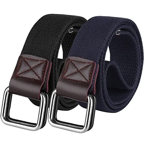 ZORO Cotton D ring buckle belt for men | Leather free, light weight, (PACK OF 2) | Color - Black+Blue