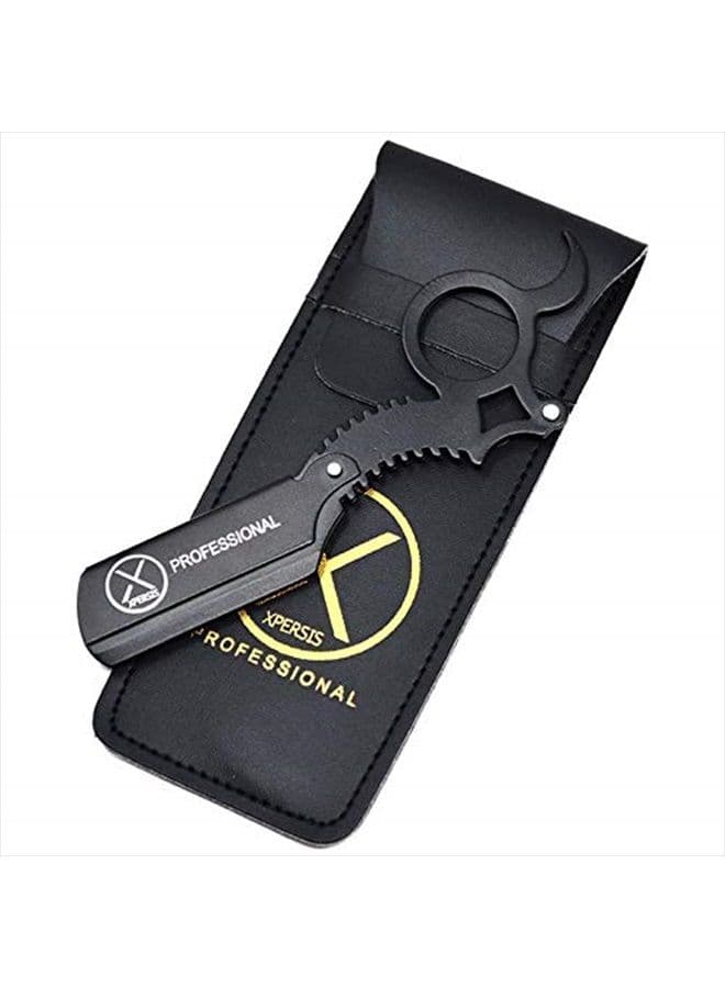 Professional Finger Insert Handle Barber Straight Edge Shaving Razor Black (Dragon)