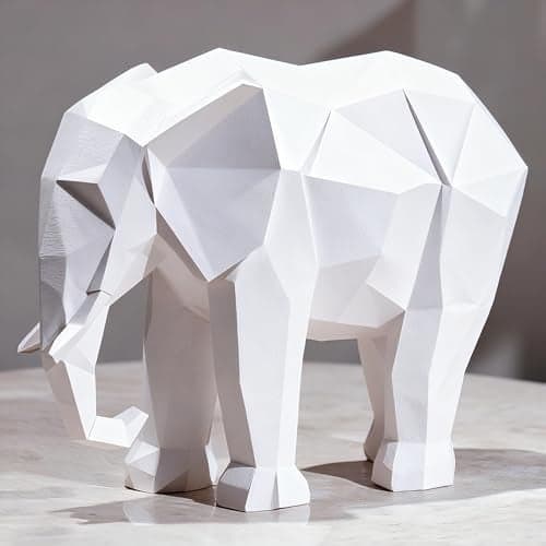 Cynkeyee Elephant Decorations Figurine Statue - Modern Elefantes para Decoracion Casa, Resin Origami White Elephant Gift Minimalist Tabletop Decor Centrepiece Accent Knick Knacks 6x2.25 x4.5 Inch