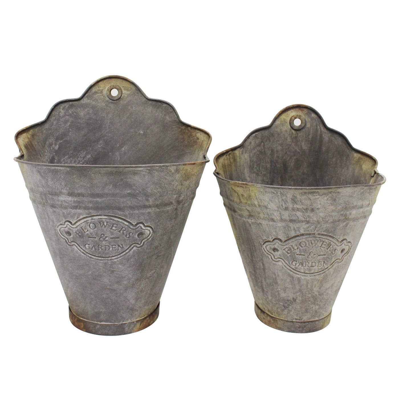 CVHOMEDECO Farmhouse Galvanized Wall Planter Rustic Metal Flower Holder Wall Mount Flower pots for Garden and Wall Decor Set of 2