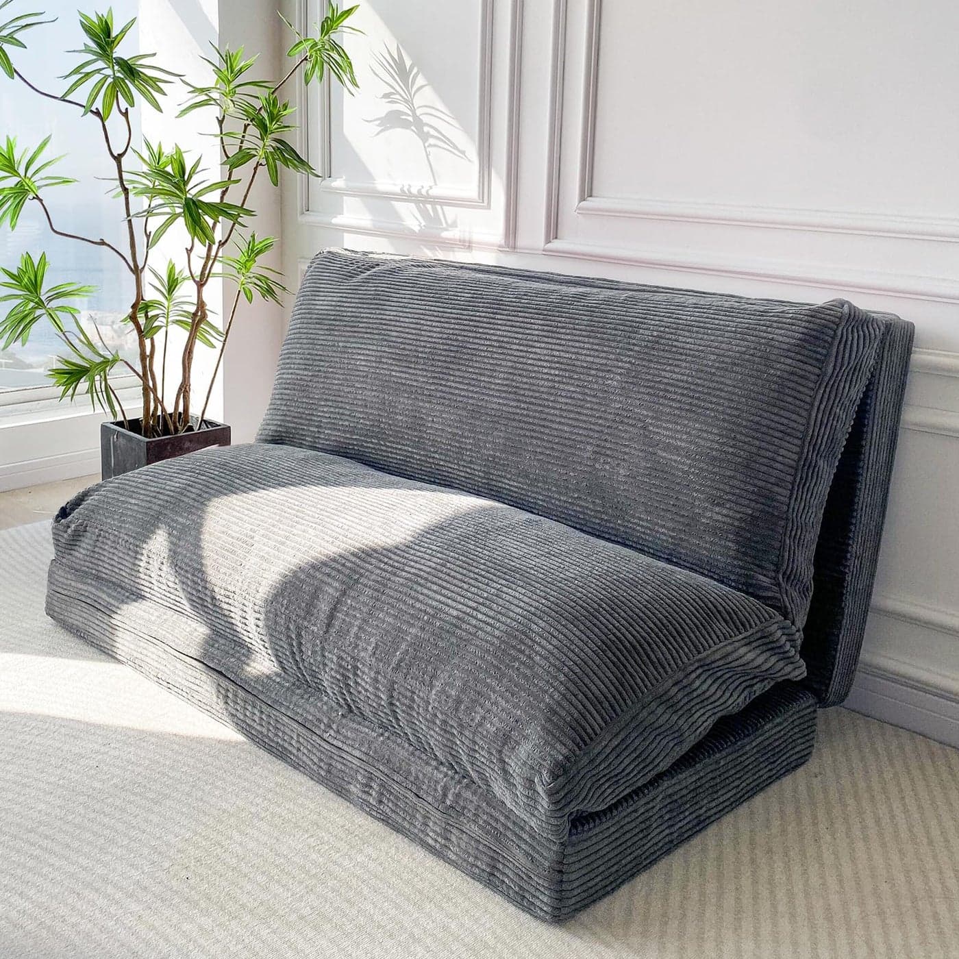 MAXYOYO Bean Bag Bed Folding Sofa Bed Floor Mattress for Adults Extra Thick and Long Floor Sofa with Corded Washable Cover Dark Grey 54x95 Inch