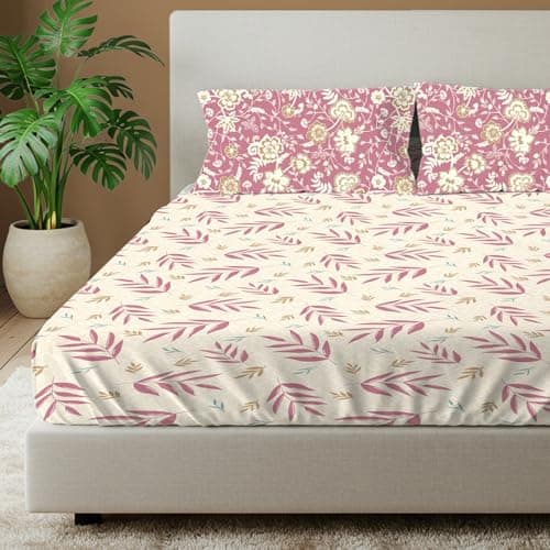 Urban Space 144 TC Divine 100% Cotton Bedsheet for King Bed, Cotton Bedsheet with 2 Pillow Covers (Size 108 x 108 inches, Raina Mauve, King Size)
