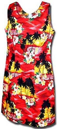 Pacific Legend Sunset Palm Hawaiian Dress - Womens Hawaiian Dress - Aloha Dress - Hawaiian Clothing - 100% Cotton Red XL