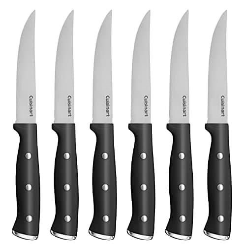 Cuisinart Classic Forged Triple Rivet, 6-Piece Steak Knife Set, Superior High-Carbon Stainless Steel Blades for Precision and Accuracy (Black)
