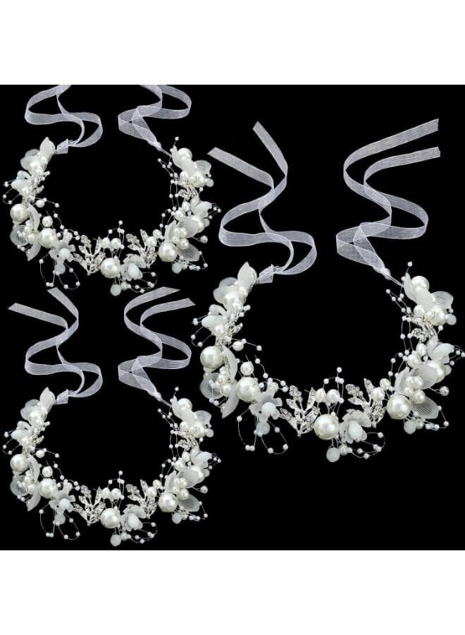 3PCS Wedding Headband, Flower-Leaf Hair Accessories, Bridal Pearl Rhinestone Alloy Headpieces, White Flowers Silver Floral Band, for Bride Women Girl Kids Birthday Photo Vintage Fashion