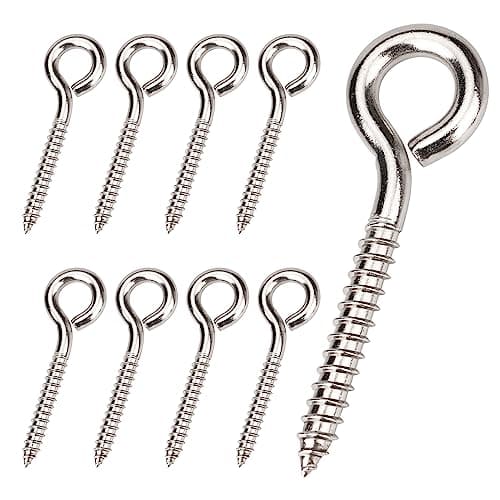 Aovchei Eye Screws, 8Pcs 3.25 inches 304 Heavy Duty Stainless Steel Screw Hooks, Rust-Resistant Self Tapping Eyelet Bolts for Wood, Securing Cables Wires, Indoor & Outdoor for Hanging Artwork