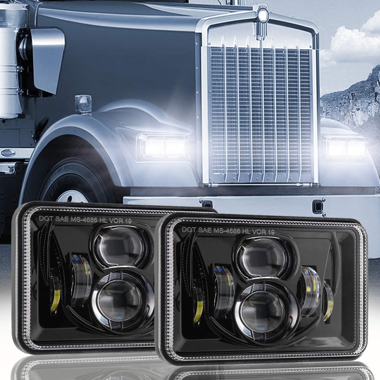 Auxbeam 60W 4x6 LED Headlights - Black