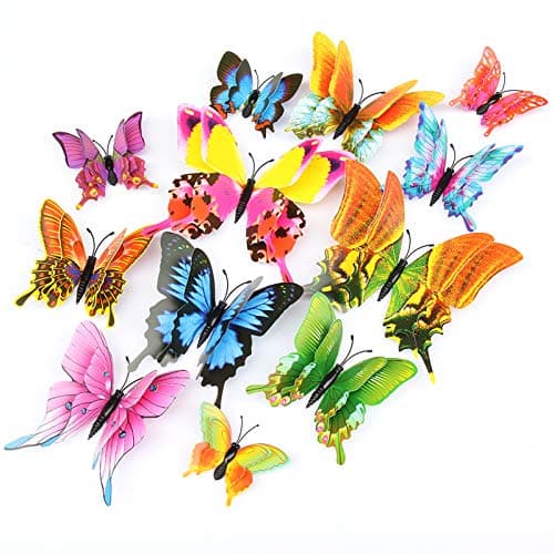 Somotersea 24Pcs 3D Butterfly Wall Decor Removable Butterfly Decoration for Girls Room Birthday Party Colourful