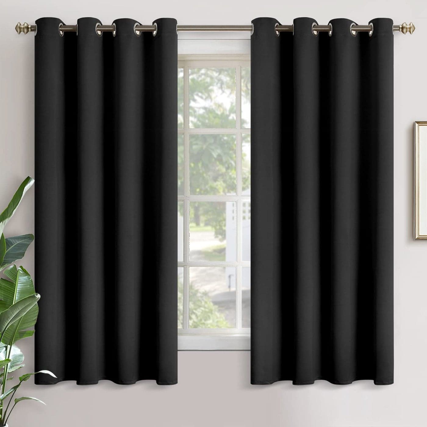 YoungsTex Blackout Curtains for Bedroom Thermal Insulated with Grommet Top Room Darkening Noise Reducing Curtains for Living Room 2 Panels 52 x 63 Inch Black