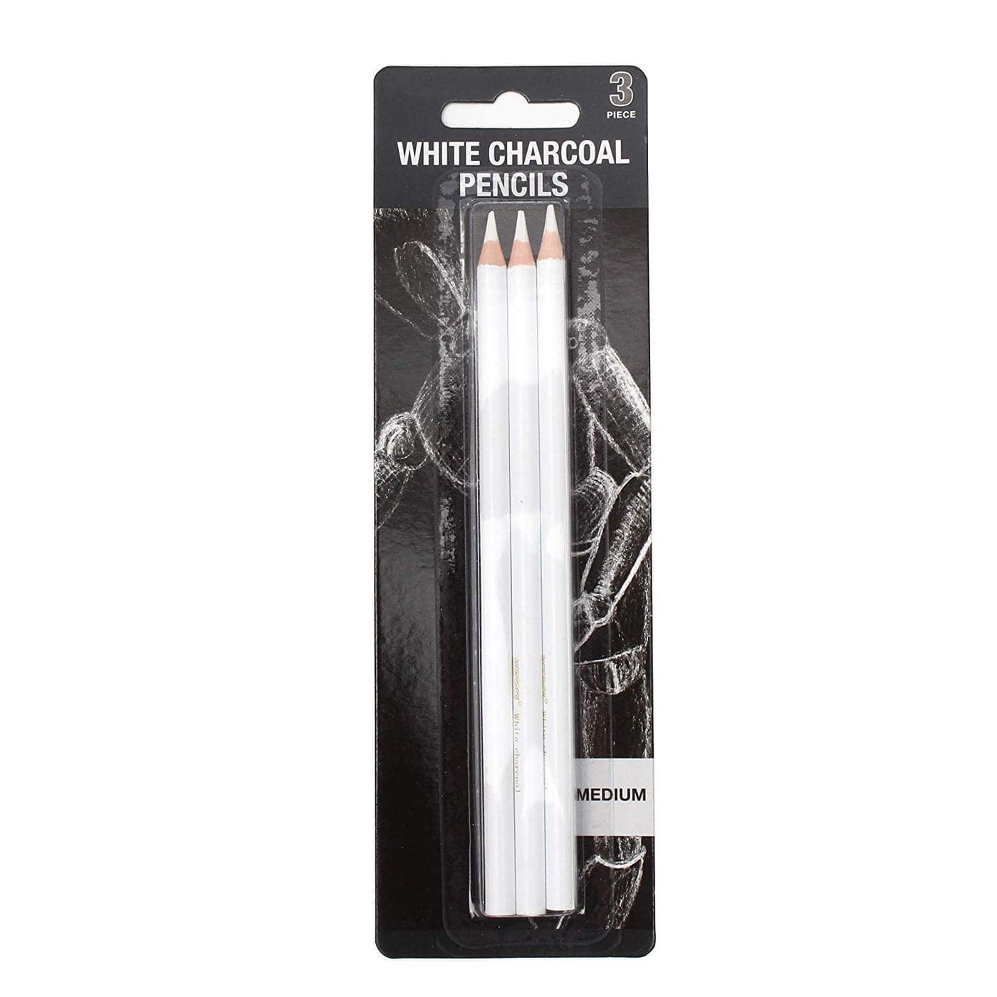 Posh Medium Charcoal Art Drawing Pencils Set Sketching Pencils for Dark or Tinted Paper 3 Pcs White