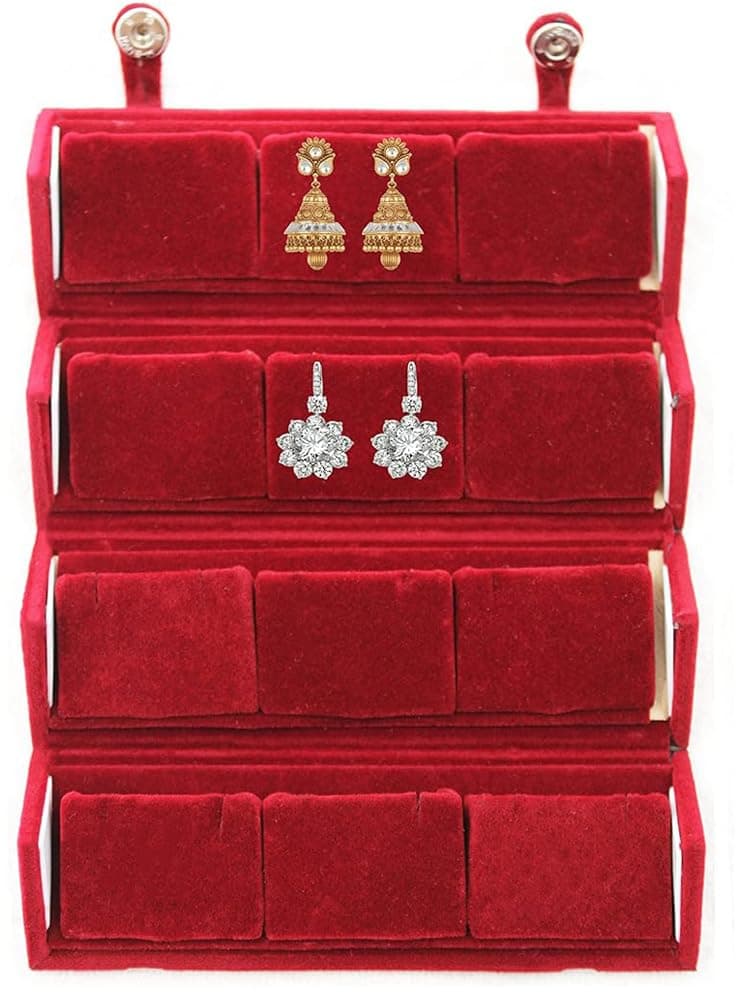 atorakushon® Velvet 12 Pair Earring Folder Jewelry Box Necklace Chain Box Ring Travelling Wedding organizer (Maroon)