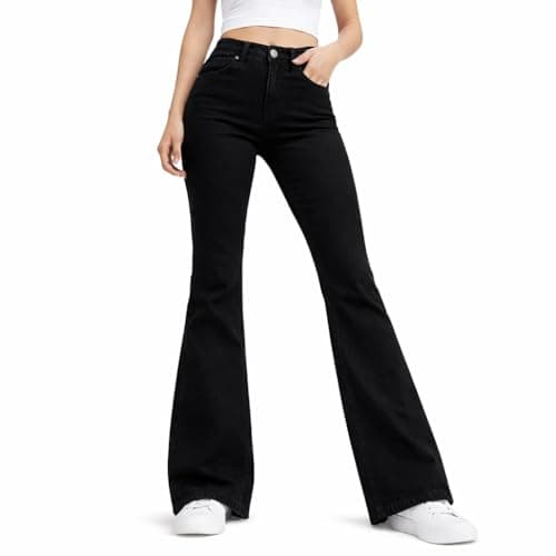 THIRD QUADRANT Women Wide Leg Jeans with high Waist || Black Jeans || Flared Jean (in, Numeric, 36, Regular, Black)