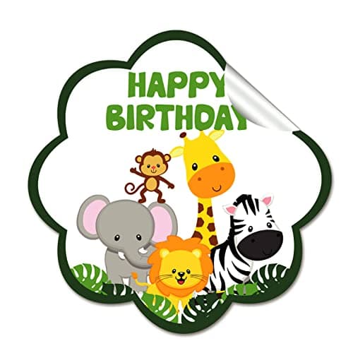 Festiko® Jungle Theme Happy Birthday Stickers (12 Pcs), Theme Birthday Supplies, Return Gifts for Kids, Gift Accessories, Party Items, Jungle Theme Stationary Supplies