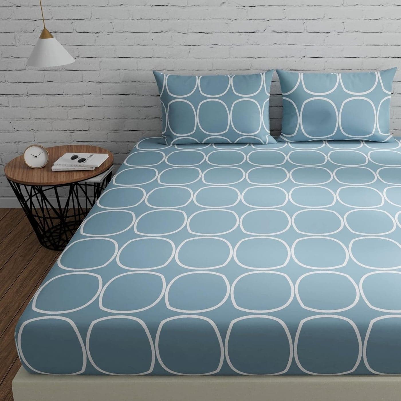 Huesland by Ahmedabad Cotton 144 TC King Size Bedsheet Cotton with 2 Pillow Covers 108 x 108 inches Blue