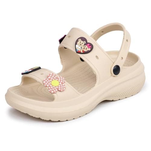 TRASE Double Strap Clogs Sandals for Women | Daily Use Slippers with Adjustable Back Strap | Comfortable Lightweight Waterproof Anti Skid Casual Flip Flops (Beige, 37 Euro)