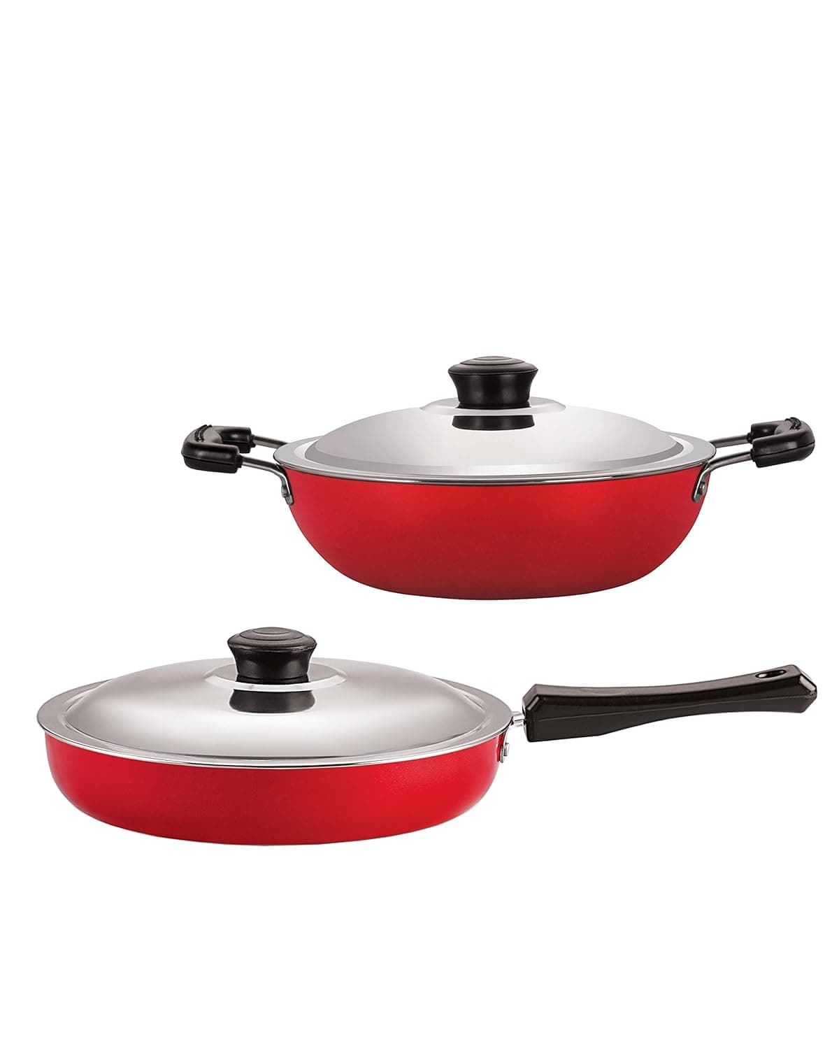 Nirlon Aluminium Non-Stick Cookware Set, 2 - Pieces, Red and Black