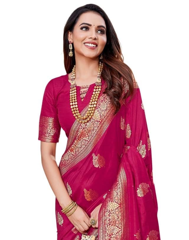 SIRIL Women's Banarasi Soft Silk Saree Pure Silk Kanjivaram Saree with Unstitched blouse Piece (3657S6027A_Pink)