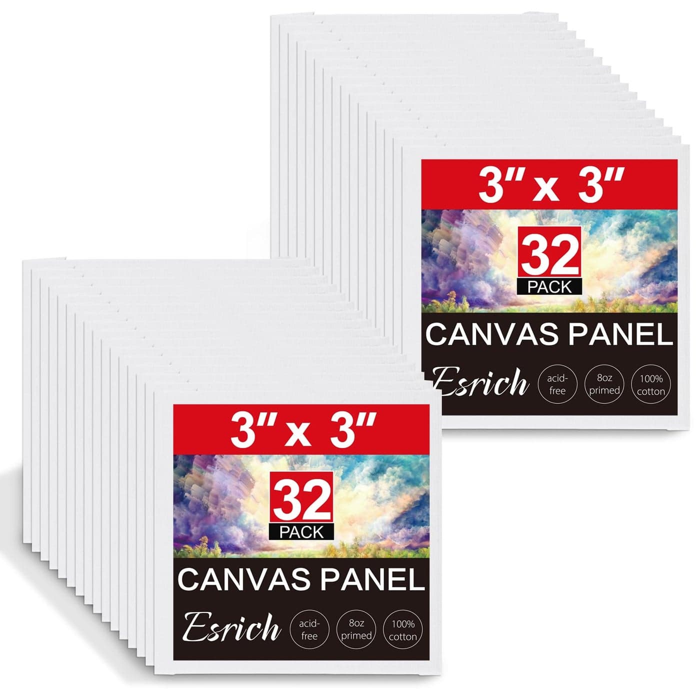 ESRICH 3x3IN Small Canvases for Painting 32 Pack Mini Canvas Boards Cotton Painting Canvas Primed Acid Free Mini Blank Canvas Panels for Oil PaintWatercolorAcrylic PaintGouacheTempera