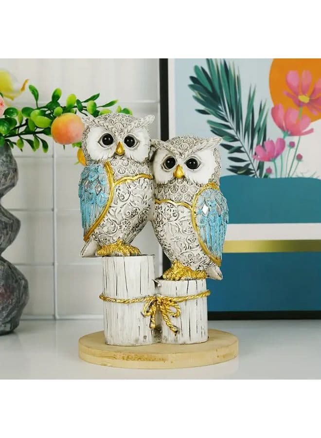 Stump Owl Guardian Figurine With Owlet Decorative Resin Statuette For Indoor Outdoor