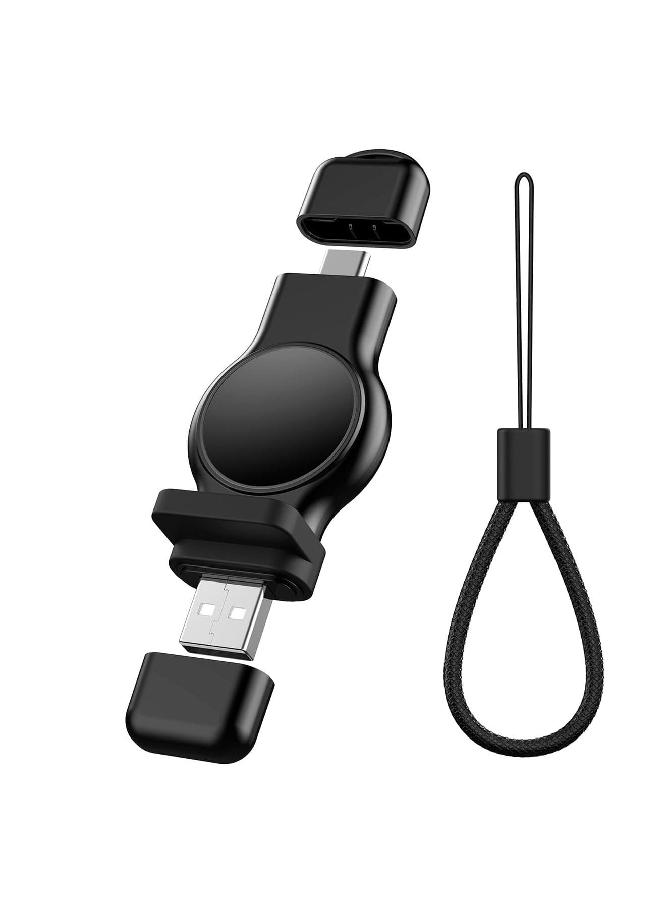 Portable Wireless Magnetic Charger for Apple Watch Series 7 6 5 4 3 2 Fast Charging Travel Charger Compatible with USB A and USB C Black