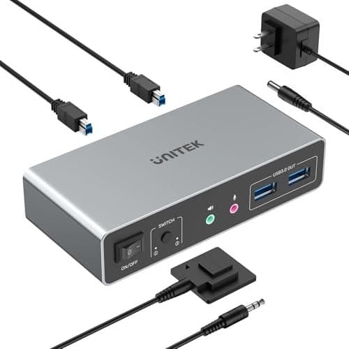 Unitek HDMI KVM Switch 2 Monitors 2 Computers 4K60Hz USB 30 KVM Switches Share Dual HDMI Monitors 3 USB Ports for Keyboard Mouse Hard Drives Mic Headset Ports 2 Cable DC 5V Adapter Controller