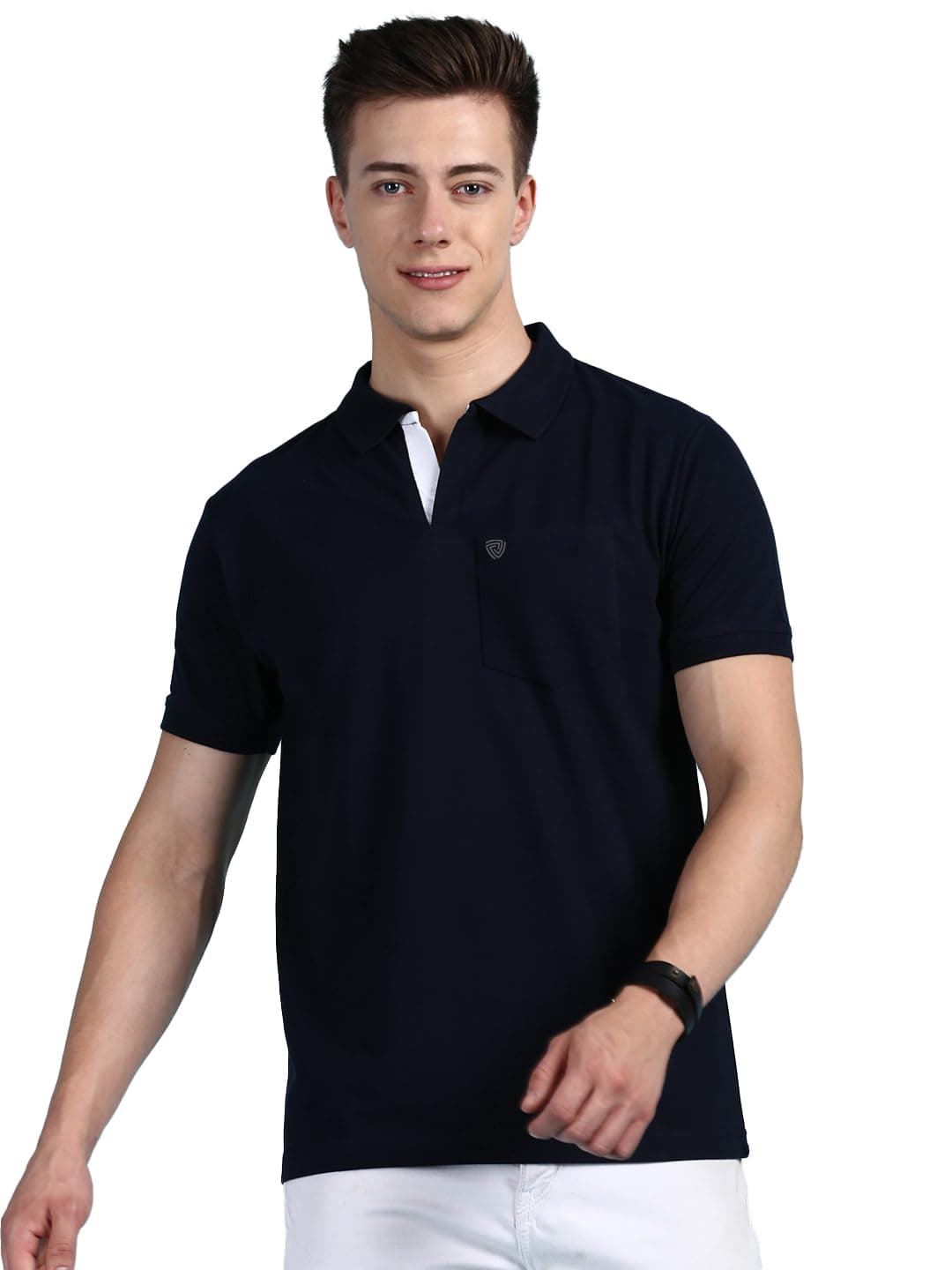 Lux Cozi Men's Half Sleeve Soild Casual T-Shirt with Chest Pocket_COZI_2122_NB_2XL_1PC Navy