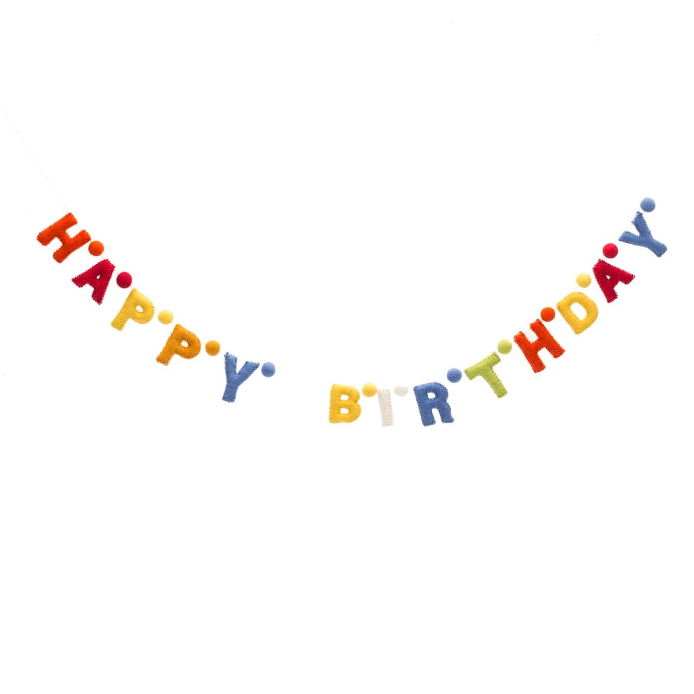 Glaciart One Happy Birthday Felt Banner Natural Handmade Wool Letters Balls Birthday Party Decorations Party Supplies ReadytoHang Art 6Ft RainbowColored