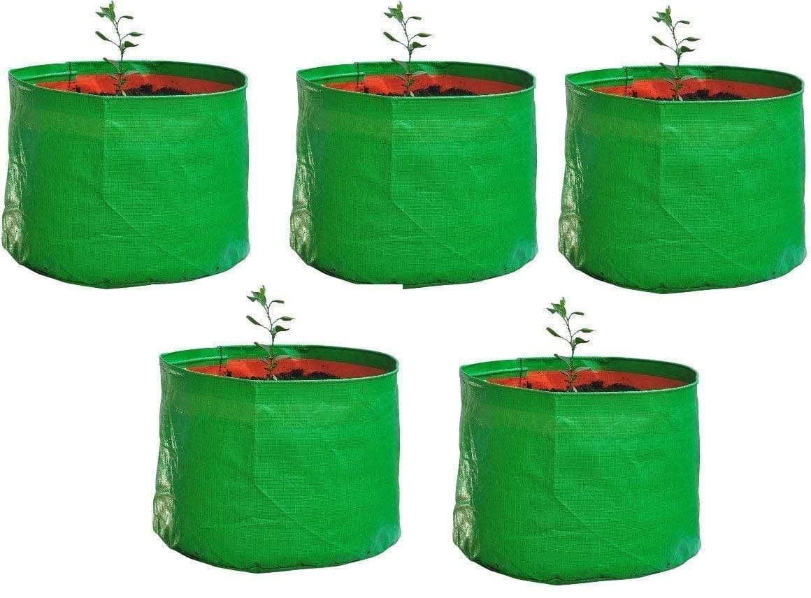 YUVAGREEN Premium Grow Bags for Terrace Gardening Vegetables & Flowers| Round Shaped Green Colour Grow Bag | Suitable for Terrace Gardening| Kitchen Gardening & Balcony (5, 9x9 INCH)