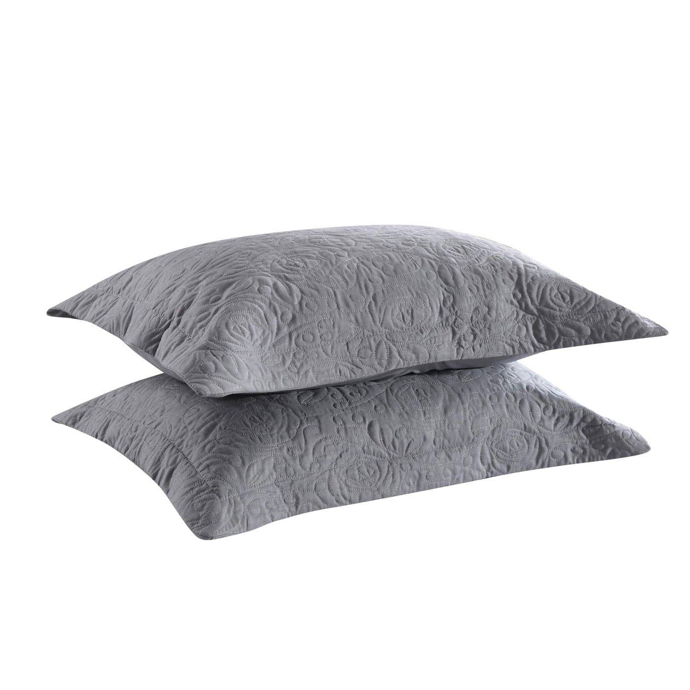 MarCielo 2Piece Embroidered Pillow Shams King Decorative Microfiber Pillow Covers Set King Size Grey