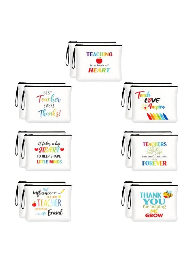 Teacher Appreciation Gifts In Bulk Teacher Makeup Bags For Women - Teacher Canvas Pencil Bags Travel Toiletry Case with Zipper Gift For Teacher's Day Graduation Back To School (7 Styles)