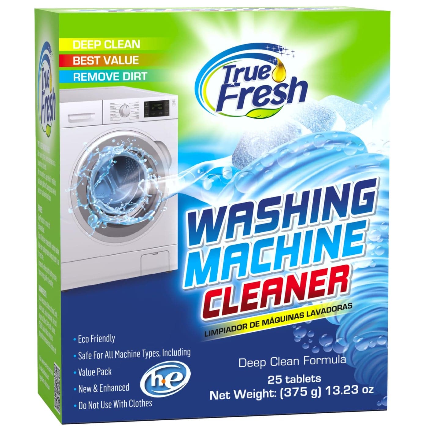 True Fresh Washing Machine Cleaner Tablets 25Pack Deep Cleaning for Front Loader Top Load HE Washers Helps Remove OdorCausing Residues Pet Hair Hard Water Buildup Septic Safe