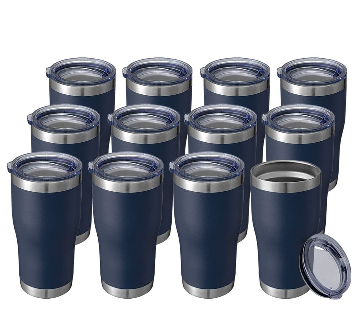 HASLE OUTFITTERS 20 oz Tumbler Bulk Stainless Steel Tumblers with Lid Vacuum Insulated Tumbler Double Wall Powder Coated Cup coffee mugs Navy Blue 12 Pack
