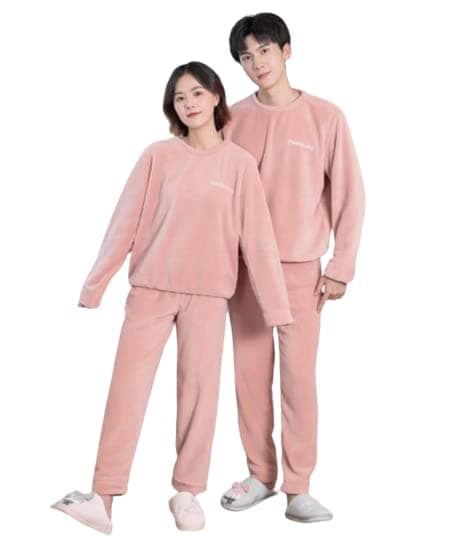 Ukal Women's & Men's Wool Blend Fleece Velvet Full Length Winter Nightwear Pajama Set Free Size (26 Till 34) Set f 2 (Pink)