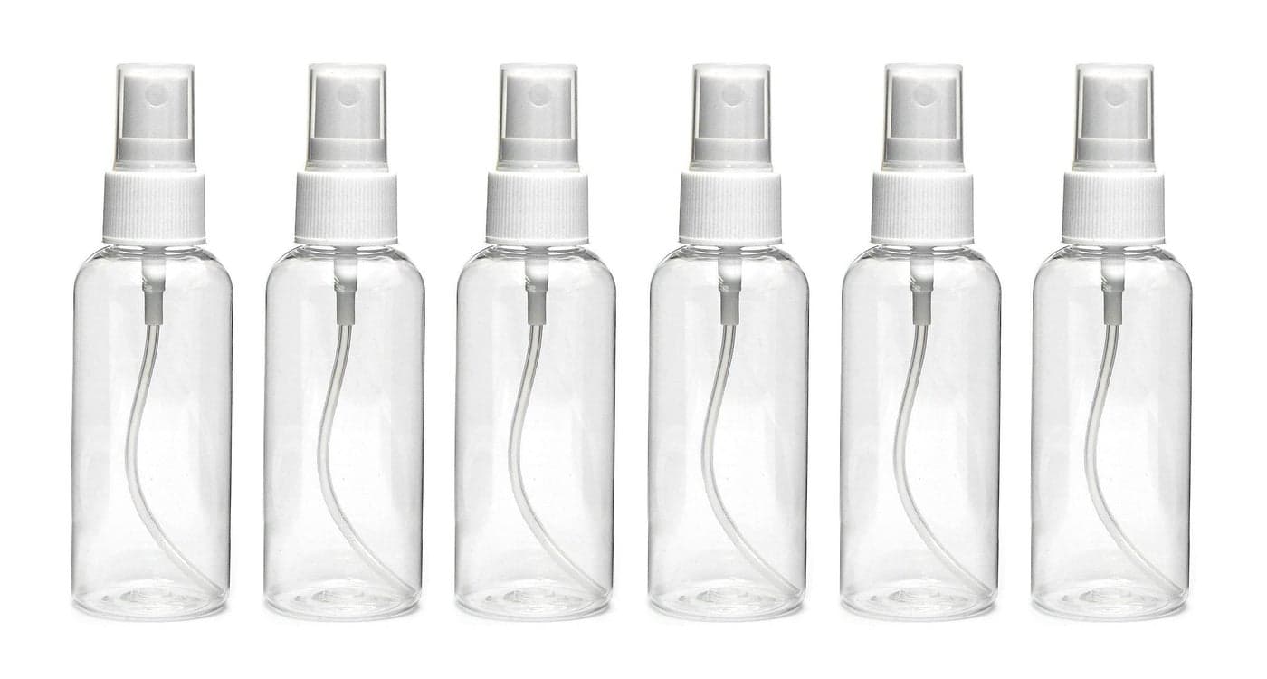 nsb herbals 50 ml Transparent Plastic Empty Refillable Reusable Fine Mist Spray Bottle Container for Sanitizer, Perfume, Rose water, Travel, Home Care, Other DIY Products (Pack of 6)