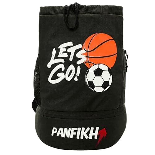 PANFIKH Sports Football Kit Bag with Drawstring Closure Football Kit Basketball Volleyball Gym Bags for Youth Kids - Accessories Backpack (Black)