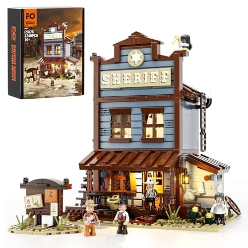 Funwhole Sheriff's-Office Lighting Building-Bricks Set - The Old West Sheriff's Office LED Light Construction Building Model Set 1240 Pcs for Adults and Teen