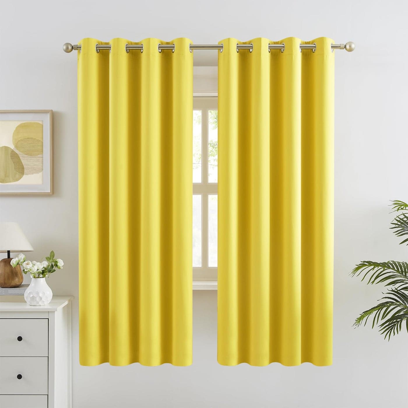 DUALIFE Bright Yellow Blackout Curtains Room Darkening Drapes for Bedroom Grommet Thermal Insulated Window Curtain Illuminating Yellow 52 Wx 63 L 2 Panels