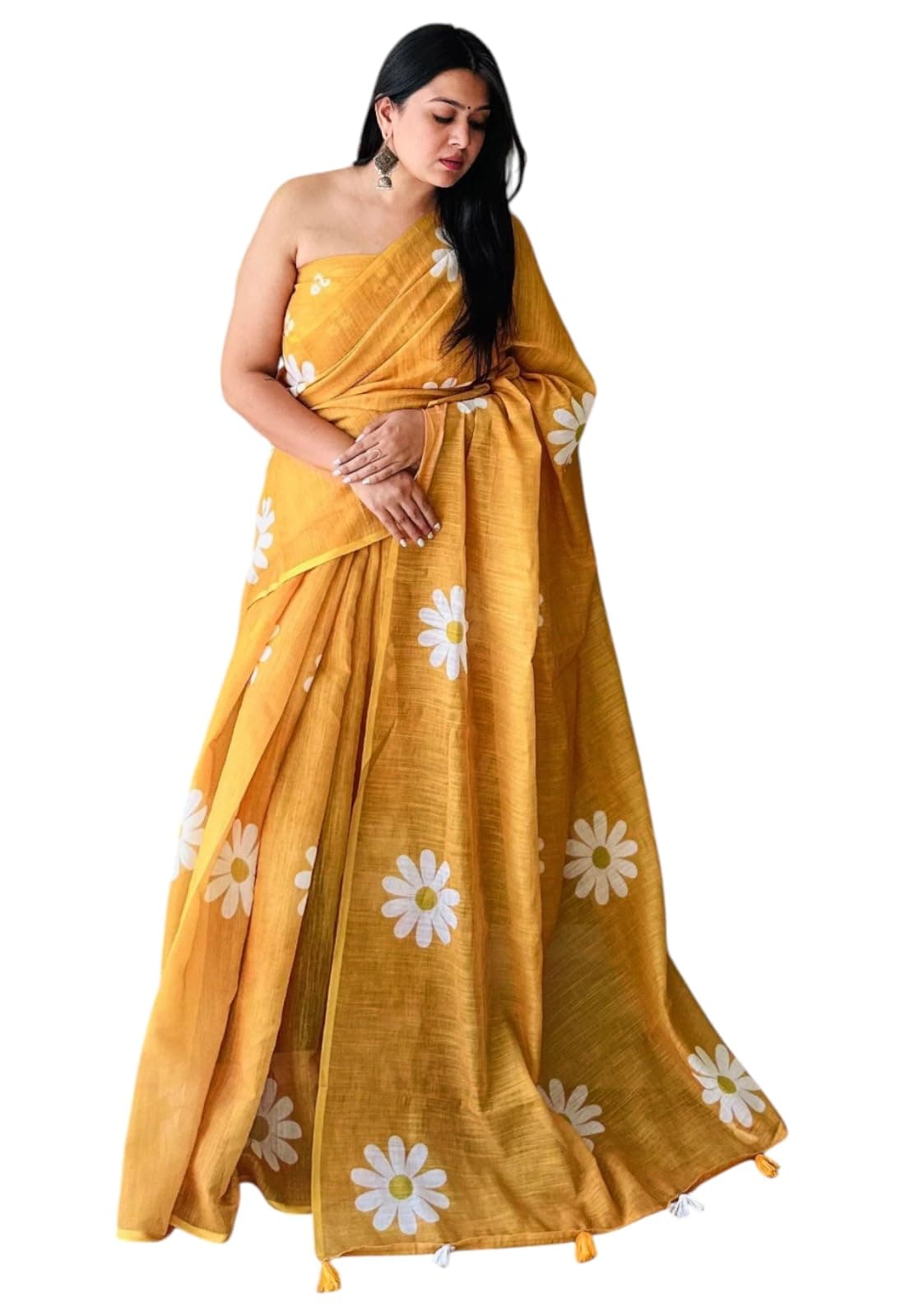 Priyashi Women's Georgetee Floral Printed Saree With Unstitched Blouse Piece |saree for Women | New Sari | Latest Saree_AZ-PY-OG1-GENDA FOOL MUSTARD