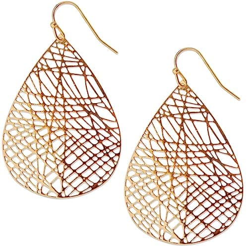Gold Tone Dangle Earrings For Women, Filigree Earrings for Women, Geometric Dangly Boho Teardrop Dangle in Gold Tone - Bohemian Tear Drop Large Lightweight Hanging Drops