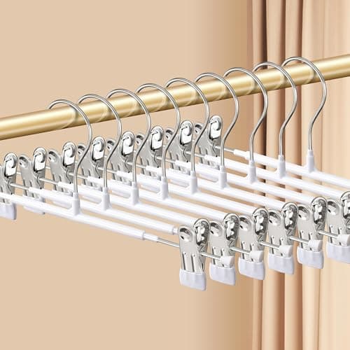 HWAJAN Pants Hangers with Clips 20 Pack Adjustable Skirt Hangers for Women NonSlip Trousers Hanger for Jeans Clothes Hangers for Pants Heavy Duty Space Saving Shorts HangersWhite12Inch