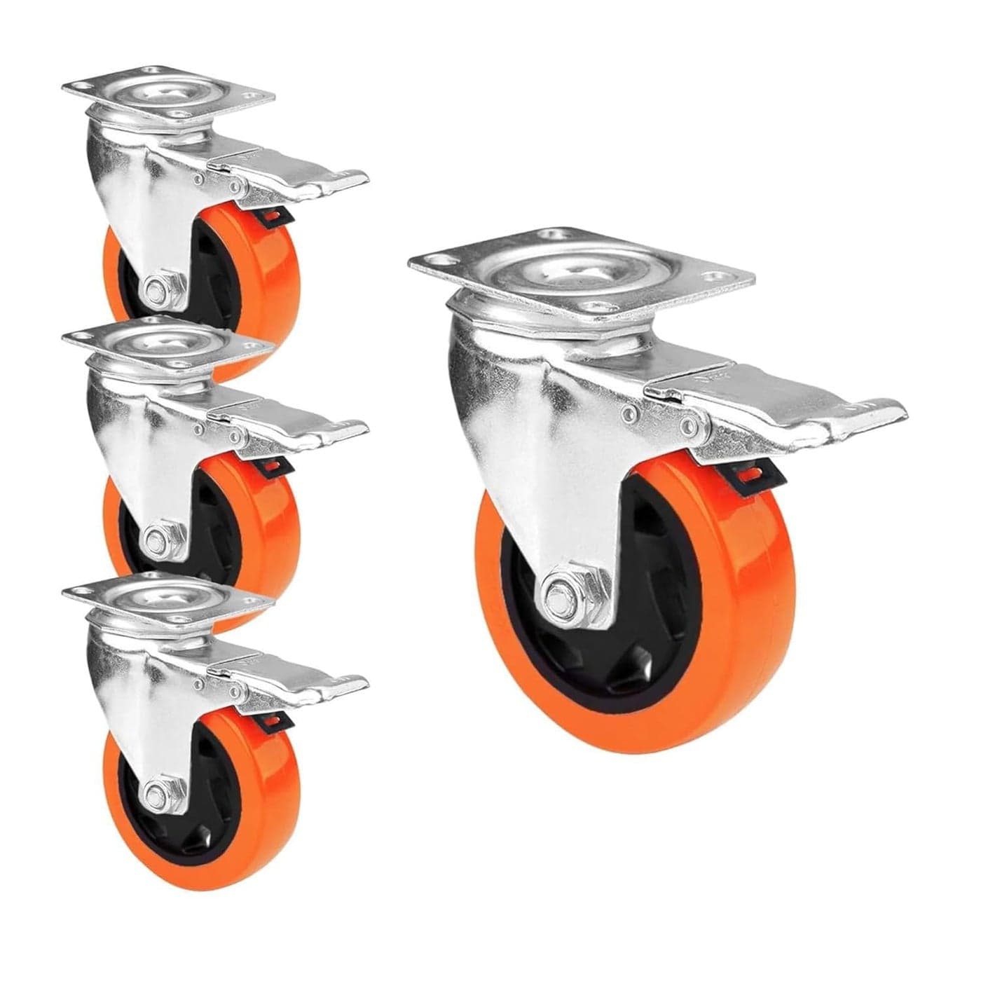 KRETIX Carbon Steel 3 Inch Wheel With Brake For Shopping Mall Trolley Cart 4PcOrange