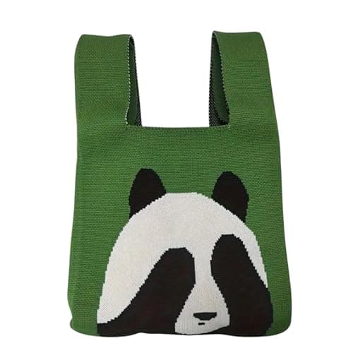 GOLD LEAF Cute Panda Themed Wrist Bag for Women – Casual Crochet Tote, Small Handbag, Wristlet Clutch Bag with Cartoon Pattern – Trendy Travel & Shopping Bag, Gift for Mom, Birthday