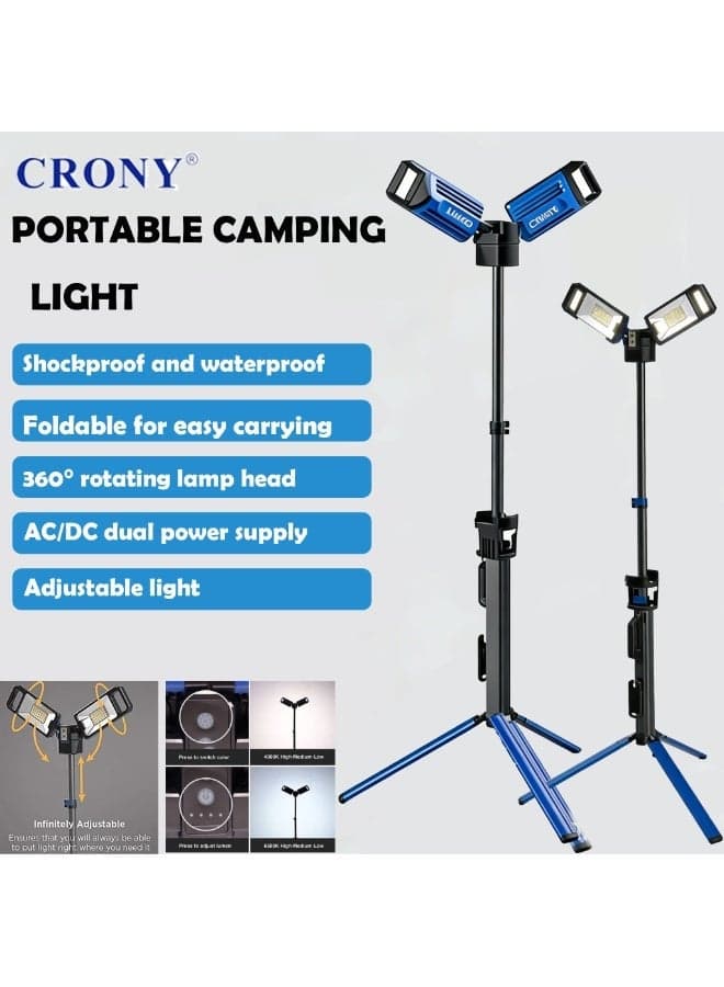 CRONY Camping Light 5000LM Portable LED Camping Lantern—Rechargeable Outdoor LED Light with 360° Rotating Head & Telescoping Stand, AC/DC Power for Garden, Tent, Fishing, Emergency Car Repair