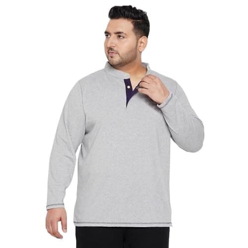 Bigbanana Plus Size Men's Regular Fit Solid Henley Tshirt(Hemsworth,Grey,3XL)