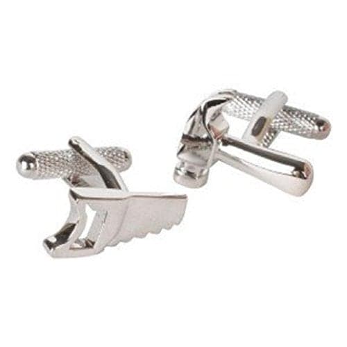 MRCUFF Hammer and Saw Construction Pair of Cufflinks in a Presentation Gift Box & Polishing Cloth