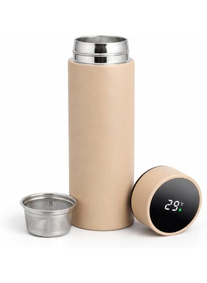 Smart Thermos Water Bottle with LED Temperature Display, Stainless Steel Insulated Flask for Hot and Cold Drinks, Vacuum Thermal Bottle for Travel, Office, School and Gym (800ml)(Beige)